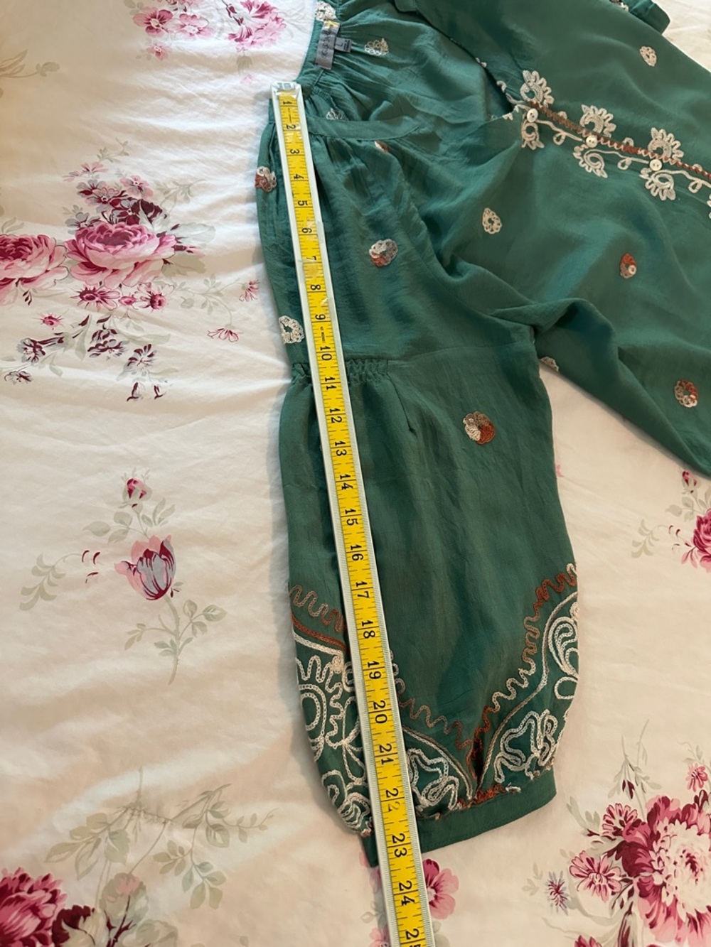 Embroidered Teal-Green Boho Tunic Top - Picture 15 of 17